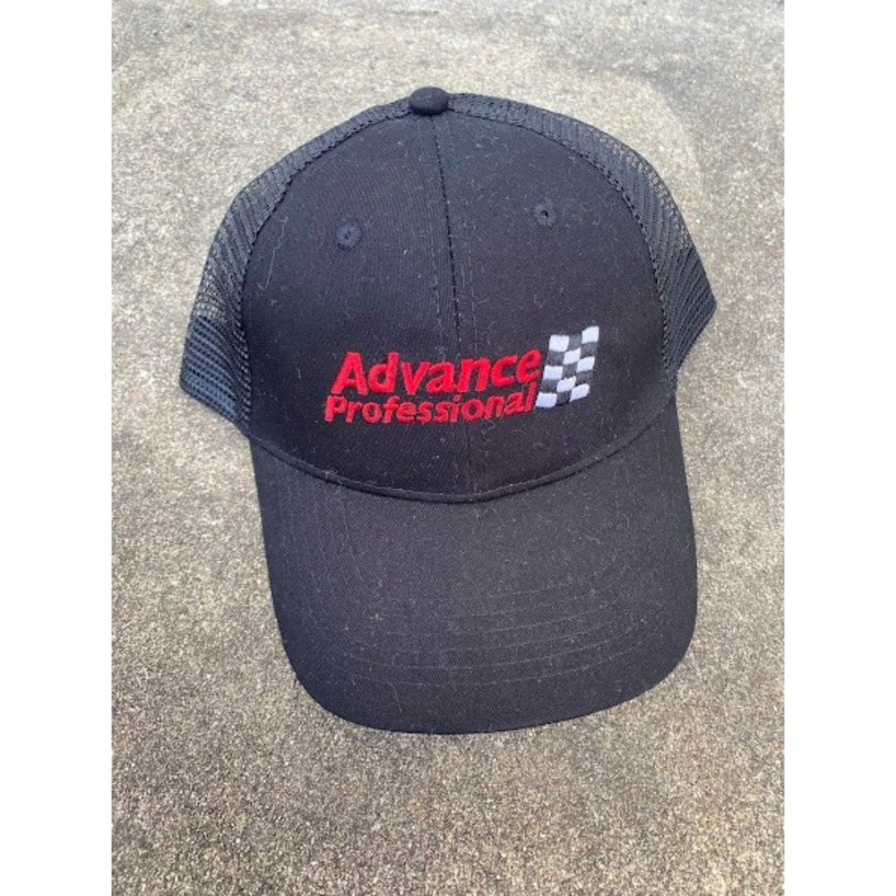Advance Professional Trucker Hat Black Mesh Snapback Automotive Racing Cap